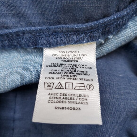 Loft High Waisted Baggy Wide Shorts Women Size 6 Denim Finish Linen Blend - Picture 4 of 10